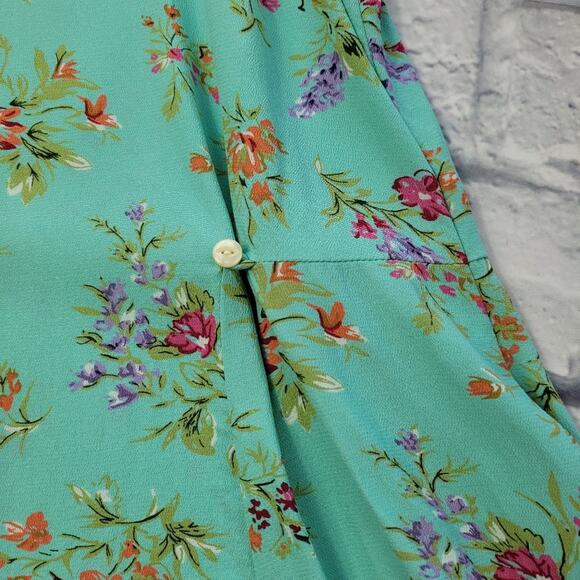 Demure Vintage Eddie Bauer Sleeveless Dusty Turquiose Floral Dress size Large - Picture 6 of 12